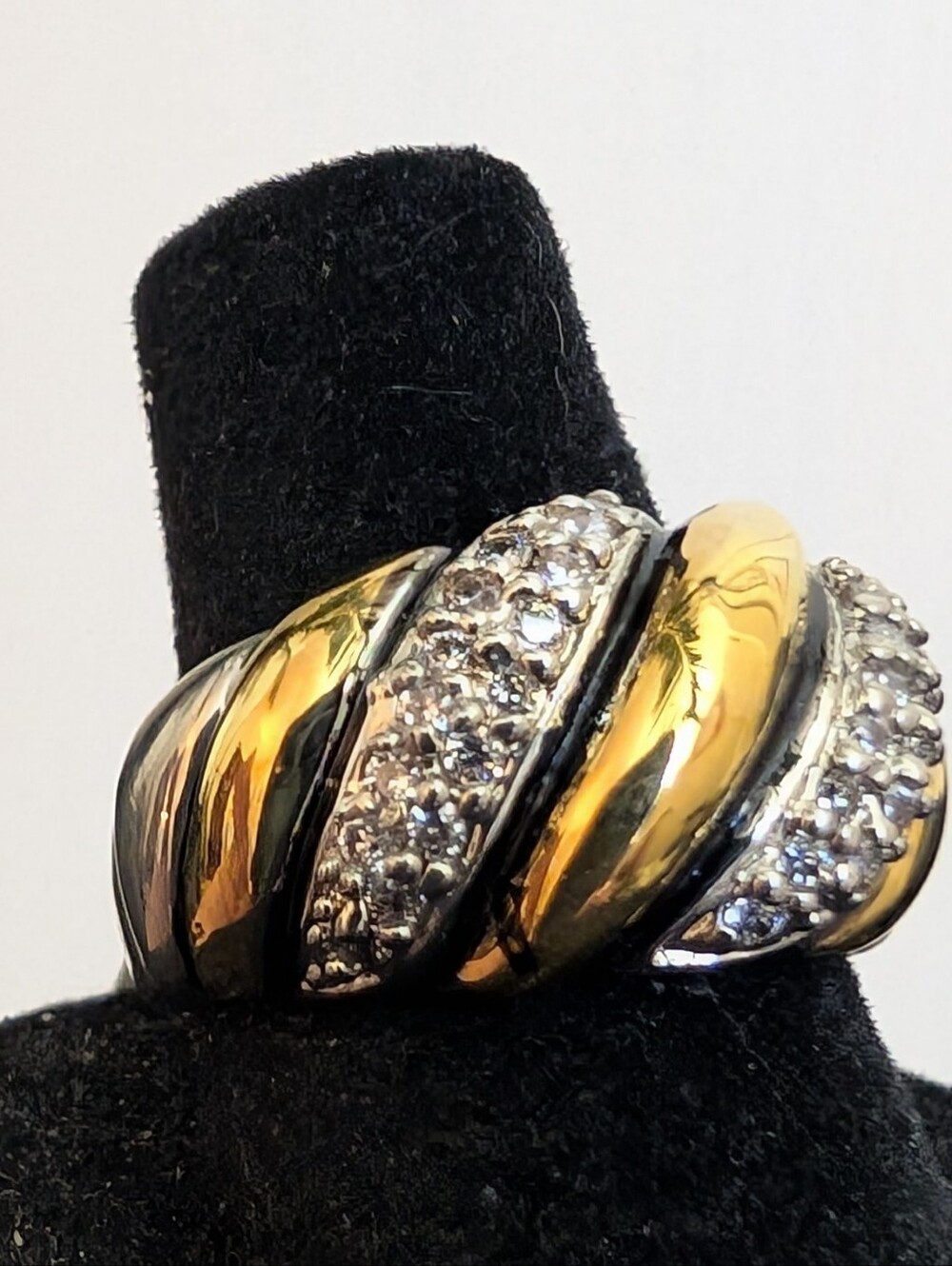 #95. Gold and Silver Tone Crystal Dome Ring - Women's Fashion Band